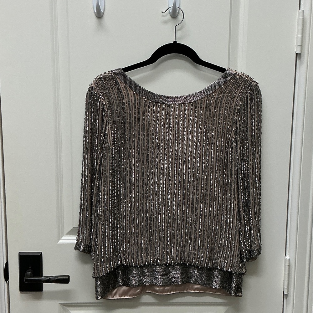 Parker Shimmering Silver Sequin Top